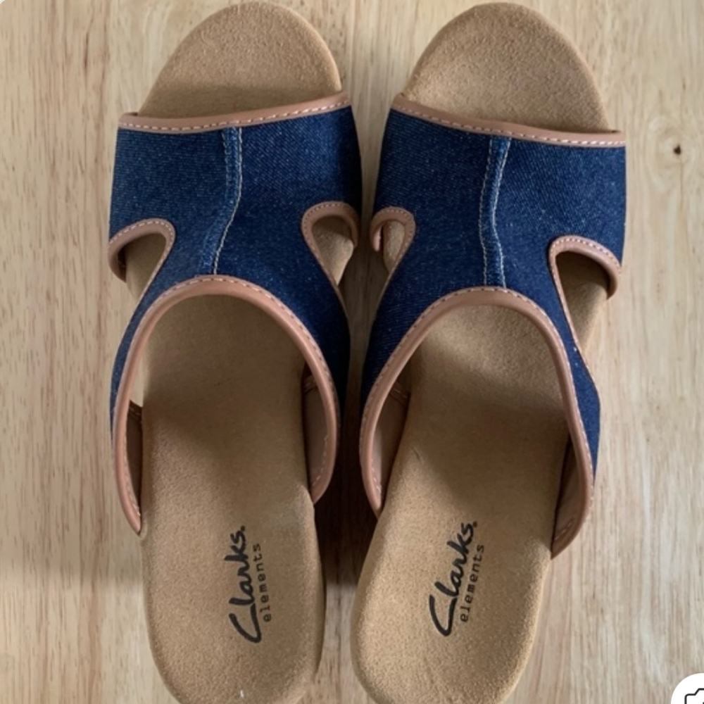 Clarks Cream and Blue Denim Wedge Shoes